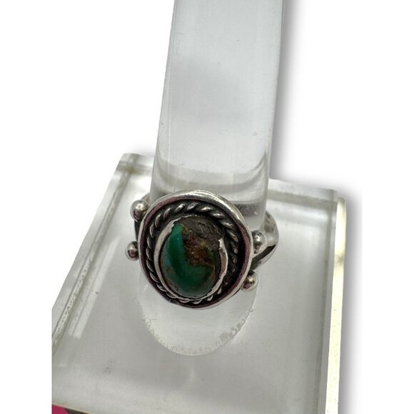 Green Turquoise Native American Sterling Silver Ring Hand Crafted Size 7 - Picture 3 of 11
